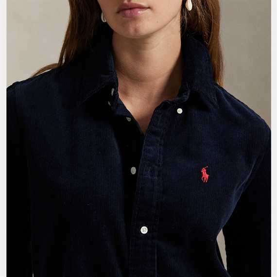Polo Ralph Lauren Stretch Slim Fit Cotton Corduroy Skjorte, Navy 